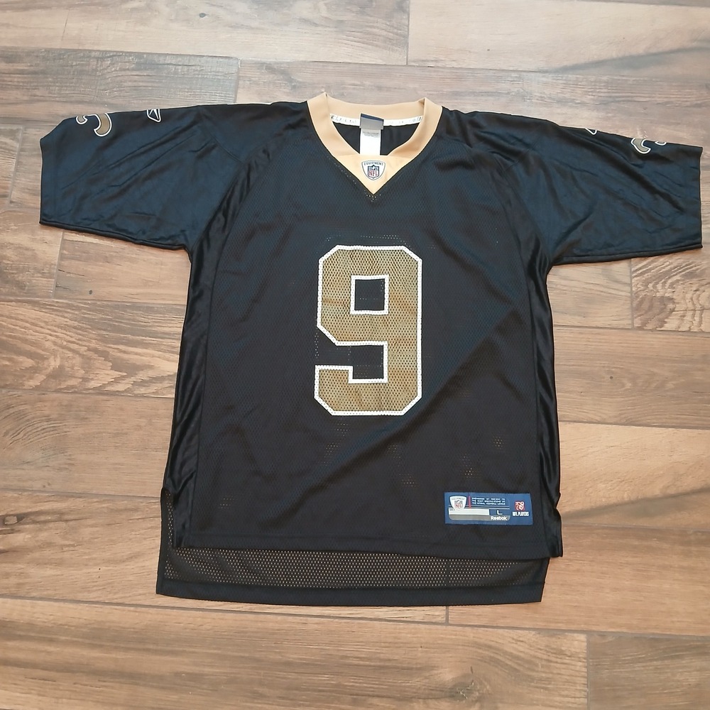 Vintage New Orleans Saints Jersey Mens Large Black Reebok Drew Brees #9 Mesh